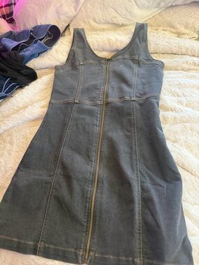 bebe Black Denim Zip-Front Tank Dress